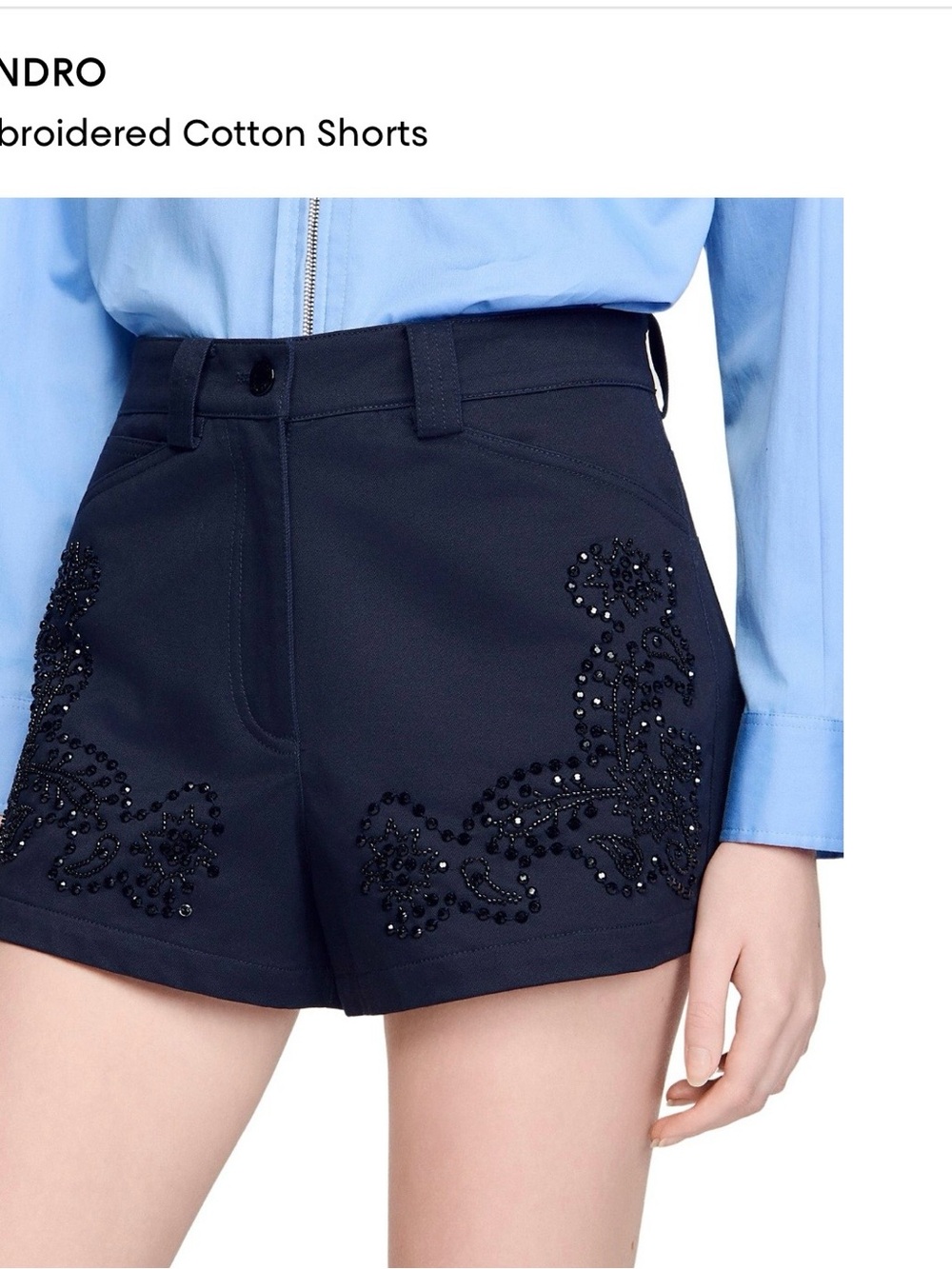 Sandro  Beaded Embroidered Cotton Shorts